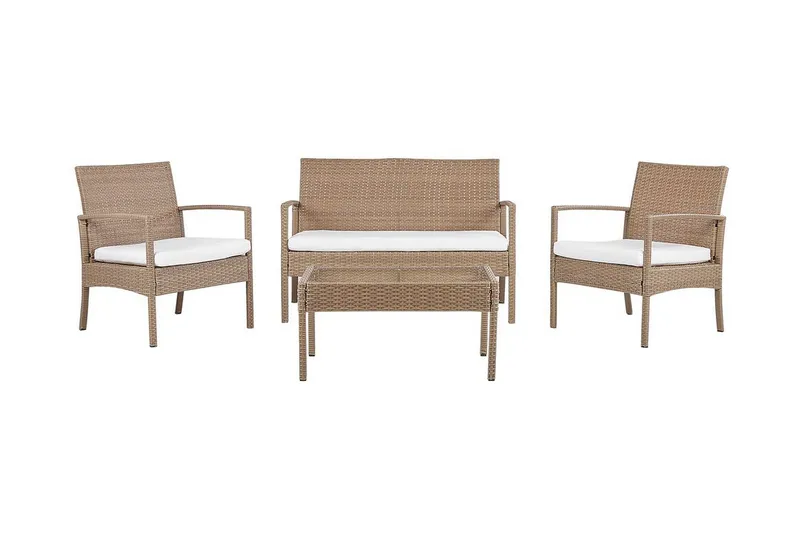 Loungesæt til udendørs brug 4-personers polyrattan lysebrun MARSALA, Træ/natur