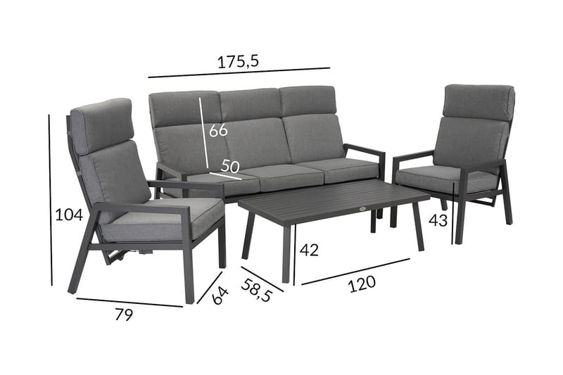 Møbelsæt CASPER bord sofa og 2 stole Mørkegrå - Have - Udendørs miljø - Altan & terrasse - Altanmøbler