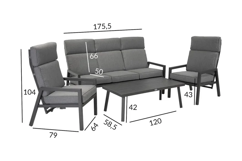 Møbelsæt CASPER bord sofa og 2 stole Mørkegrå - Have - Udendørs miljø - Altan & terrasse - Altanmøbler
