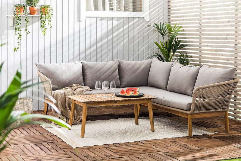 Morocco Loungesæt - Akacie/Brun/Beige - Have - Udendørs miljø - Altan & terrasse - Altanmøbler