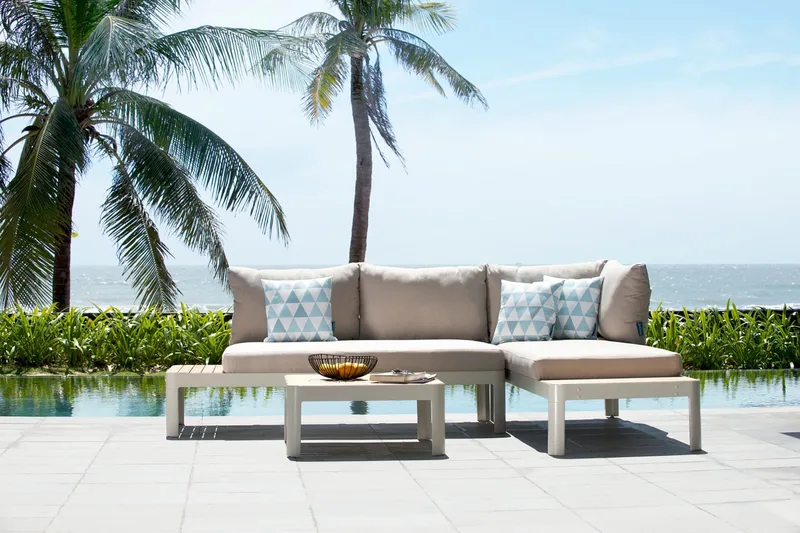 Portals Loungesæt 4-pers, Vit / teak