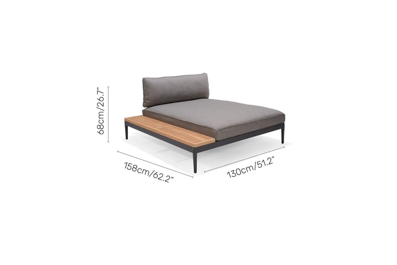 TOPAZ Sæt Daybed + 2-personers sofa + sofabord 73 cm - Magnesiumgrå - Have - Udendørs miljø - Altan & terrasse - Altanmøbler