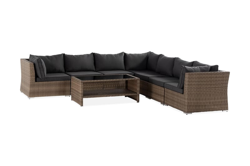 Wisconsin Premium Loungesæt 7-Pers. - Glas/Polyrattan/Sand/Sort - Have - Udendørs miljø - Altan & terrasse - Altanmøbler