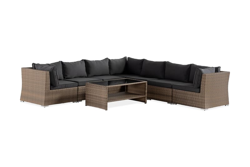 Wisconsin Premium Loungesæt 7-Pers. - Glas/Polyrattan/Sand/Sort - Have - Udendørs miljø - Altan & terrasse - Altanmøbler