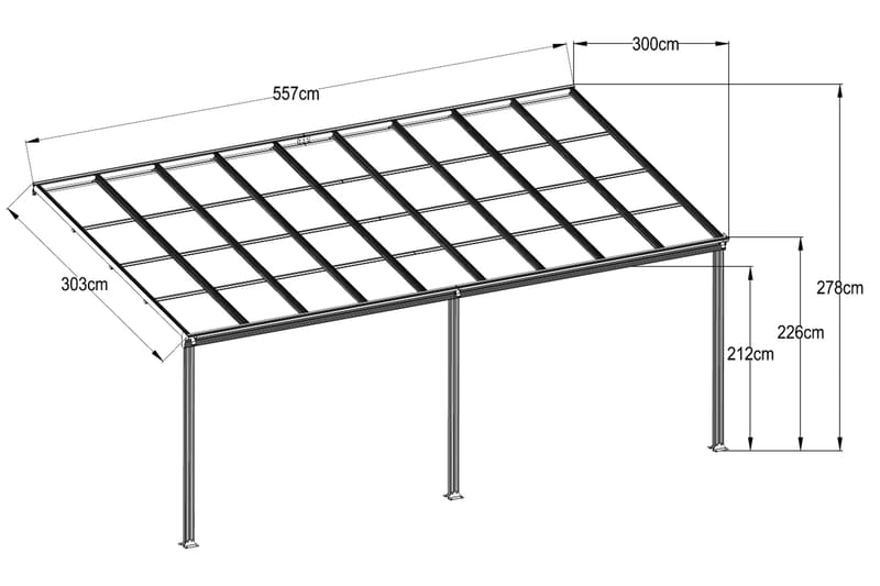 Altantag 5.6x3.0m | Ekstra høj - Altantag & terrassetag - Udestuetag