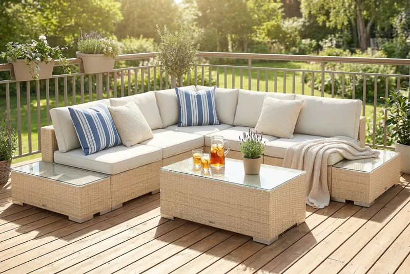 Bahamas Hjørnesofa (Vendbar) Åben Ende inkl. Endemodul 5-personers – Bord uden Hylde - Have - Udendørs miljø - Altan & terrasse - Altanmøbler