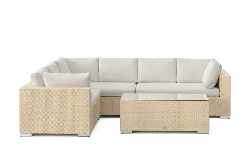 Bahamas L-formet udendørs sofa højre, 6-pers med bord - Beige - Have - Udendørs miljø - Altan & terrasse - Altanmøbler