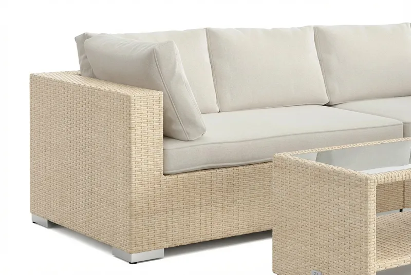 Bahamas L-formet udendørs sofa højre, 6-pers med bord og hylde - Beige - Have - Udendørs miljø - Altan & terrasse - Altanmøbler