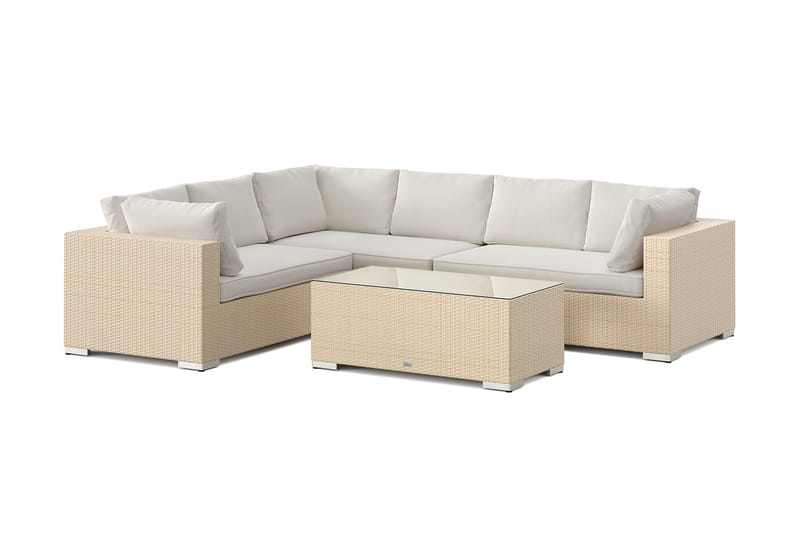 Bahamas L-formet udendørs sofa højre, 6-pers med bord, Beige