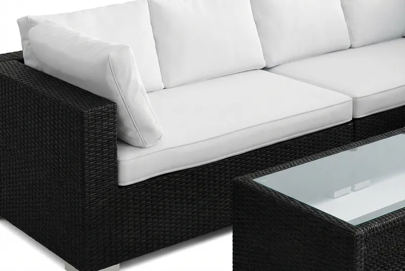 Bahamas L-formet udendørs sofa højre, 6-pers med bord og hylde - Sort - Have - Udendørs miljø - Altan & terrasse - Altanmøbler