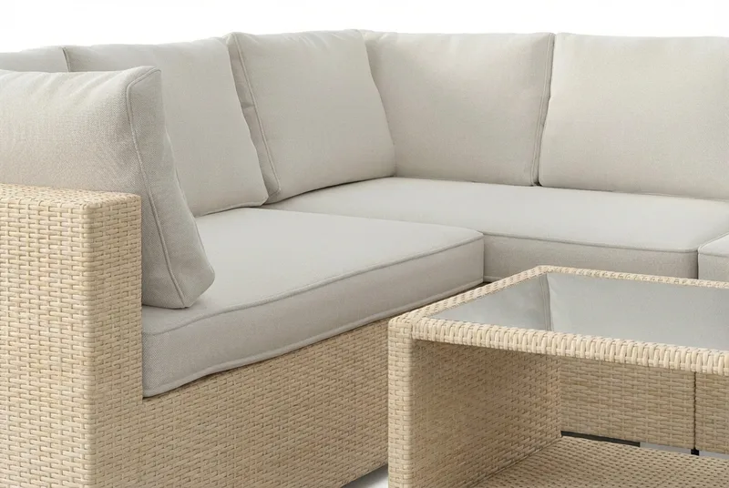 Bahamas L-formet udendørs sofa højre, 6-pers med bord og hylde - Beige - Have - Udendørs miljø - Altan & terrasse - Altanmøbler