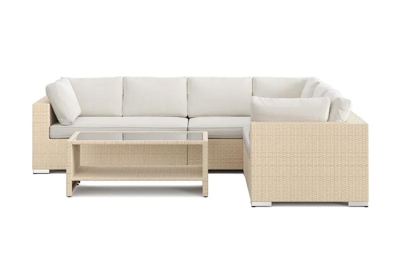 Bahamas L-formet udendørs sofa højre, 6-pers med bord og hylde - Beige - Have - Udendørs miljø - Altan & terrasse - Altanmøbler