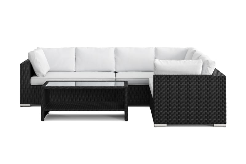 Bahamas L-formet udendørs sofa højre, 6-pers med bord og hylde - Sort - Have - Udendørs miljø - Altan & terrasse - Altanmøbler