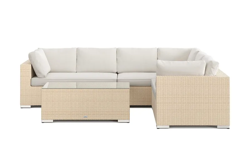 Bahamas L-formet udendørs sofa højre, 6-pers med bord - Beige - Have - Udendørs miljø - Altan & terrasse - Altanmøbler