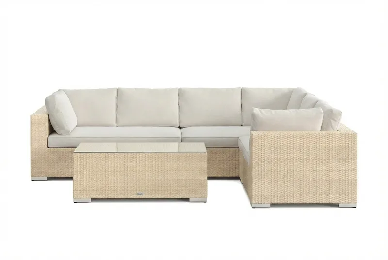 Bahamas L-formet udendørs sofa højre, 6-pers med bord - Beige - Have - Udendørs miljø - Altan & terrasse - Altanmøbler