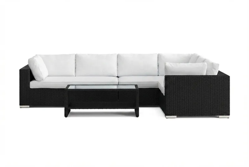 Bahamas L-formet udendørs sofa højre, 6-pers med bord og hylde - Sort - Have - Udendørs miljø - Altan & terrasse - Altanmøbler