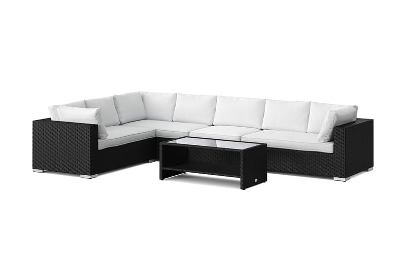 Bahamas L-formet udendørs sofa højre, 7-pers med bord og hylde - Sort - Have - Udendørs miljø - Altan & terrasse - Altanmøbler