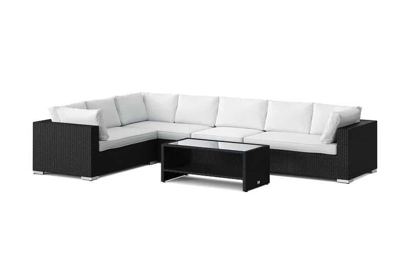 Bahamas L-formet udendørs sofa højre, 7-pers med bord og hylde, Sort