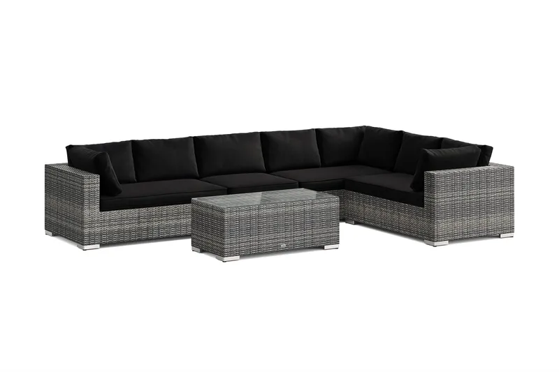 Bahamas L-formet udendørs sofa højre, 7-pers med bord, Grå