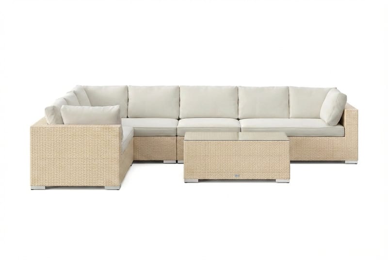 Bahamas L-formet udendørs sofa højre, 7-pers med bord - Beige - Have - Udendørs miljø - Altan & terrasse - Altanmøbler