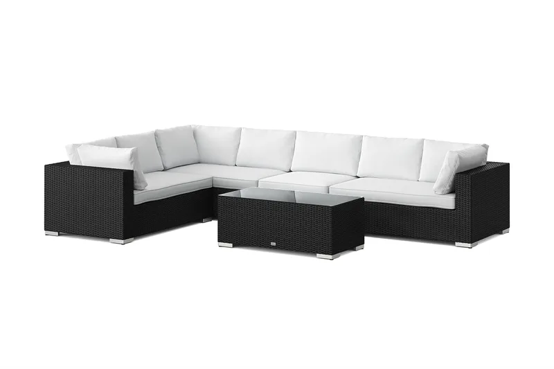 Bahamas L-formet udendørs sofa højre, 7-pers med bord, Sort