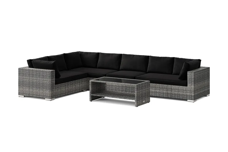 Bahamas L-formet udendørs sofa højre, 7-pers med bord og hylde, Grå
