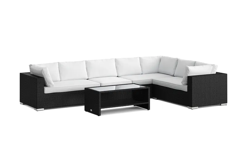 Bahamas L-formet udendørs sofa højre, 7-pers med bord og hylde - Sort - Have - Udendørs miljø - Altan & terrasse - Altanmøbler