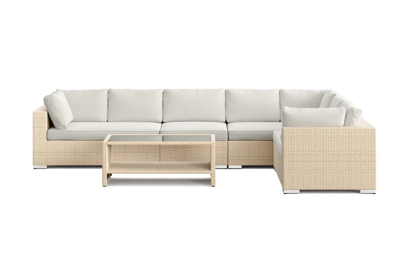Bahamas L-formet udendørs sofa højre, 7-pers med bord og hylde - Beige - Have - Udendørs miljø - Altan & terrasse - Altanmøbler