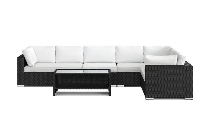 Bahamas L-formet udendørs sofa højre, 7-pers med bord og hylde - Sort - Have - Udendørs miljø - Altan & terrasse - Altanmøbler
