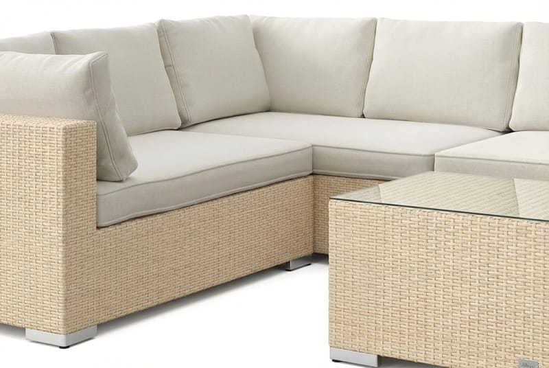 Bahamas L-formet udendørs sofa højre, 7-pers med bord - Beige - Have - Udendørs miljø - Altan & terrasse - Altanmøbler