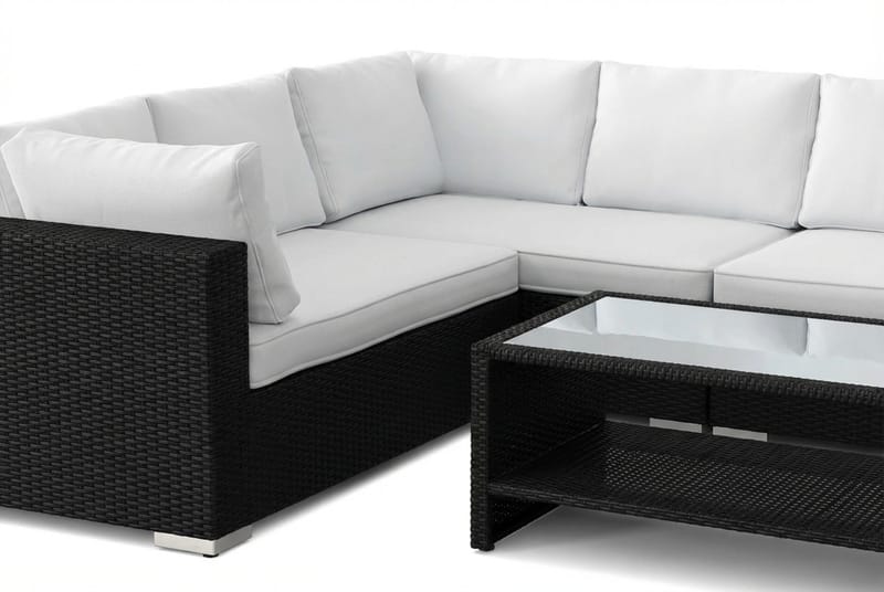 Bahamas L-formet udendørs sofa venstre, 6-pers med bord og hylde - Sort - Have - Udendørs miljø - Altan & terrasse - Altanmøbler
