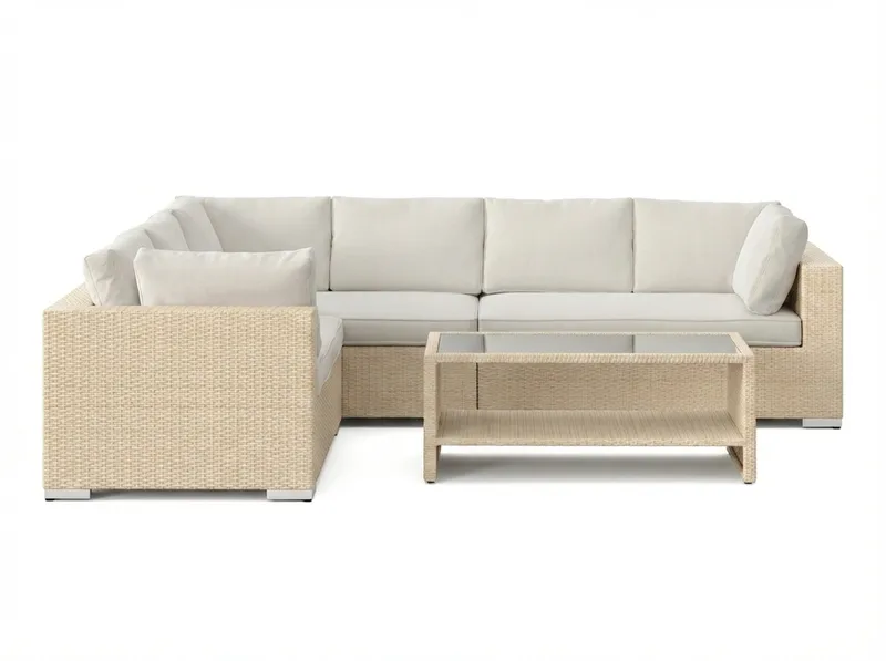 Bahamas L-formet udendørs sofa venstre, 6-pers med bord og hylde - Beige - Have - Udendørs miljø - Altan & terrasse - Altanmøbler