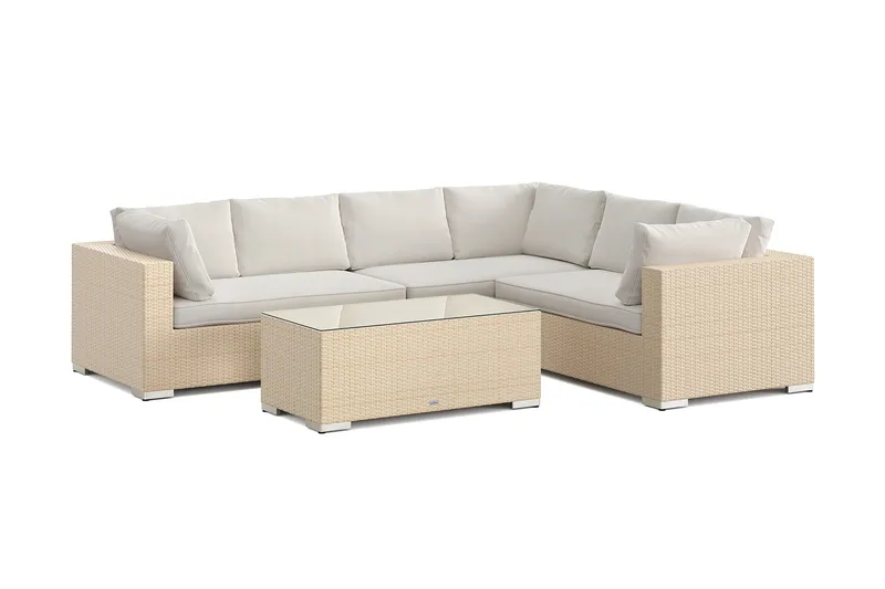 Bahamas L-formet udendørs sofa venstre, 6-pers med bord, Sand