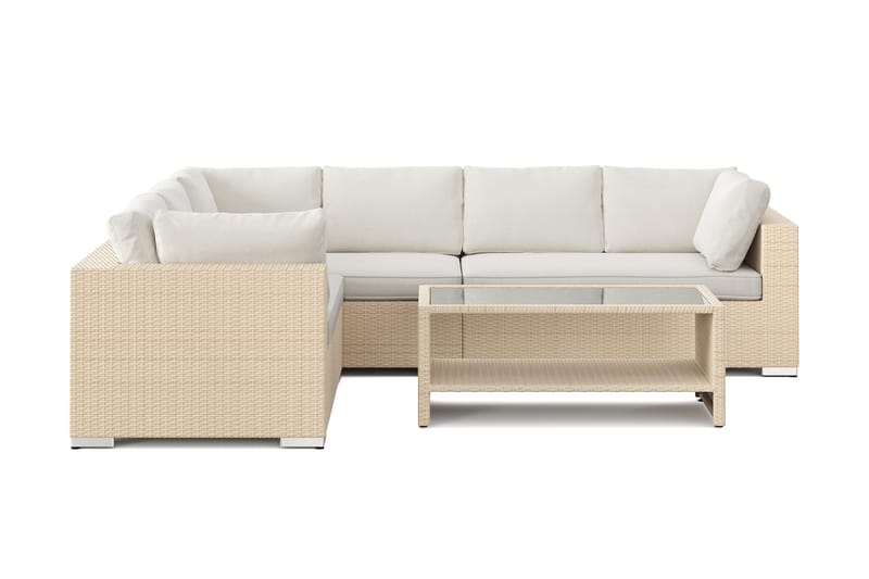 Bahamas L-formet udendørs sofa venstre, 6-pers med bord og hylde - Beige - Have - Udendørs miljø - Altan & terrasse - Altanmøbler