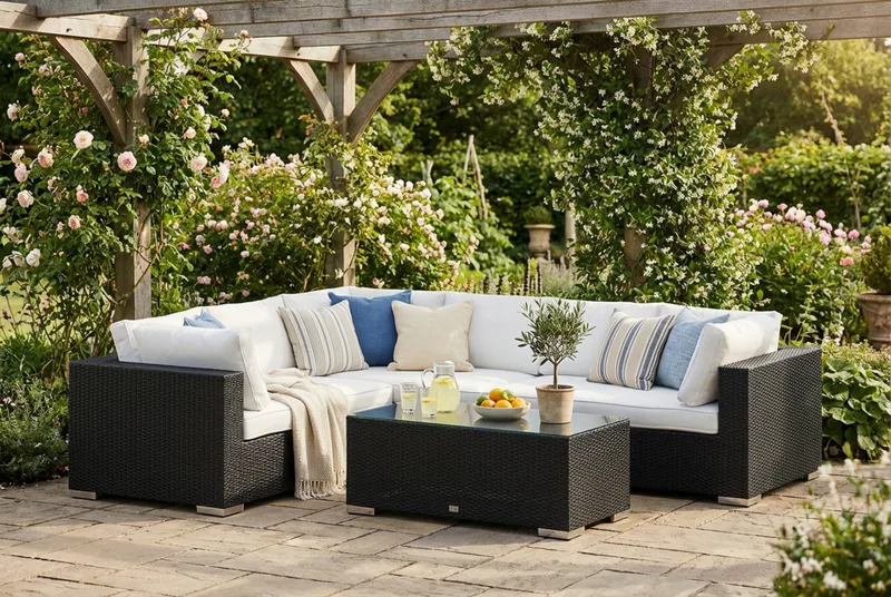 Bahamas L-formet udendørs sofa venstre, 6-pers med bord - Sort - Have - Udendørs miljø - Altan & terrasse - Altanmøbler