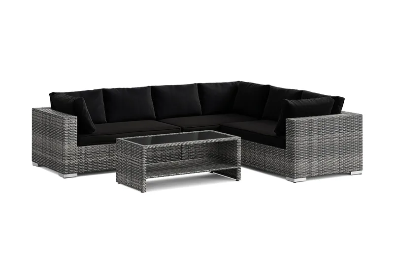 Bahamas L-formet udendørs sofa venstre, 6-pers med bord og hylde, Grå