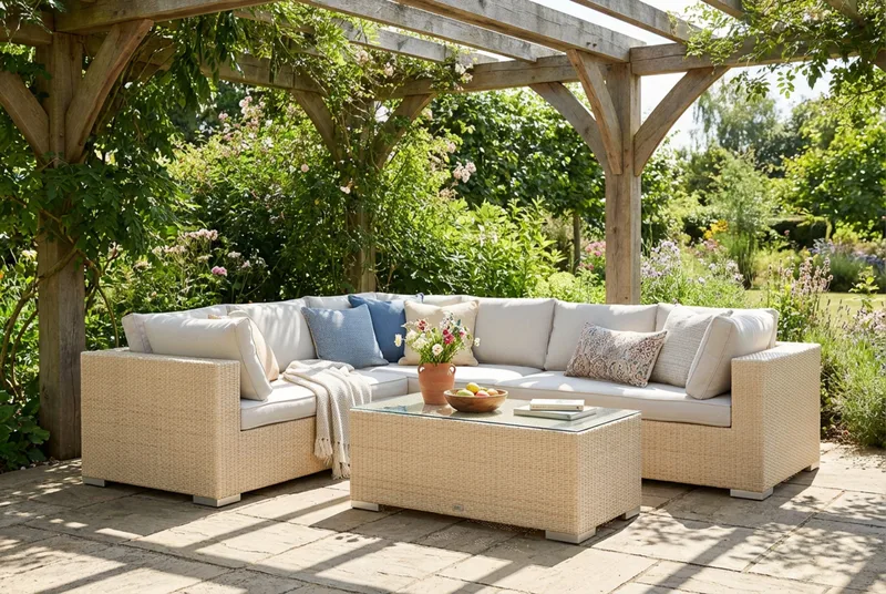Bahamas L-formet udendørs sofa venstre, 6-pers med bord - Beige - Have - Udendørs miljø - Altan & terrasse - Altanmøbler