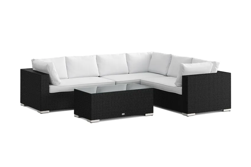Bahamas L-formet udendørs sofa venstre, 6-pers med bord, Sort