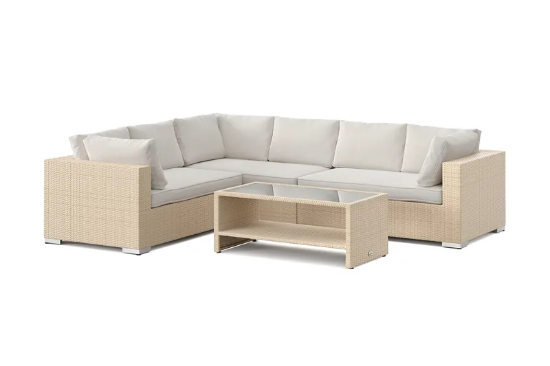Bahamas L-formet udendørs sofa venstre, 6-pers med bord og hylde, Beige
