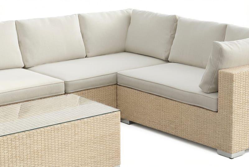 Bahamas L-formet udendørs sofa venstre, 7-pers med bord - Beige - Have - Udendørs miljø - Altan & terrasse - Altanmøbler