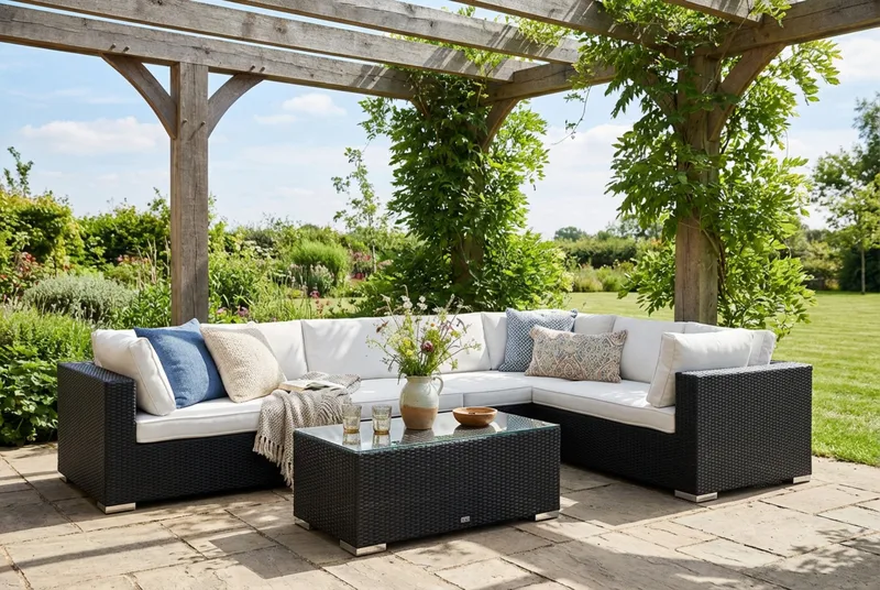 Bahamas L-formet udendørs sofa venstre, 7-pers med bord - Sort - Have - Udendørs miljø - Altan & terrasse - Altanmøbler