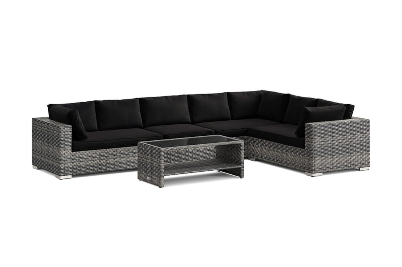 Bahamas L-formet udendørs sofa venstre, 7-pers med bord og hylde - Grå - Have - Udendørs miljø - Altan & terrasse - Altanmøbler
