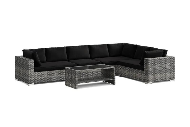 Bahamas L-formet udendørs sofa venstre, 7-pers med bord og hylde, Grå
