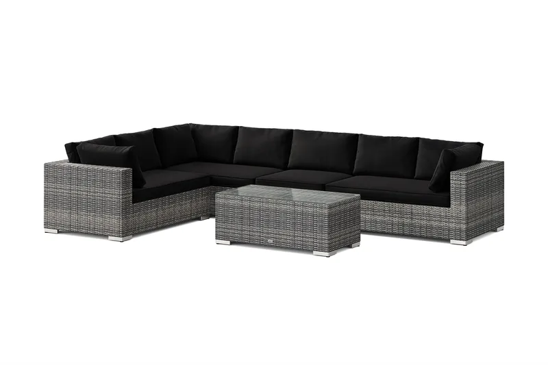 Bahamas L-formet udendørs sofa venstre, 7-pers med bord - Grå - Have - Udendørs miljø - Altan & terrasse - Altanmøbler