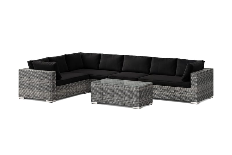 Bahamas L-formet udendørs sofa venstre, 7-pers med bord, Grå