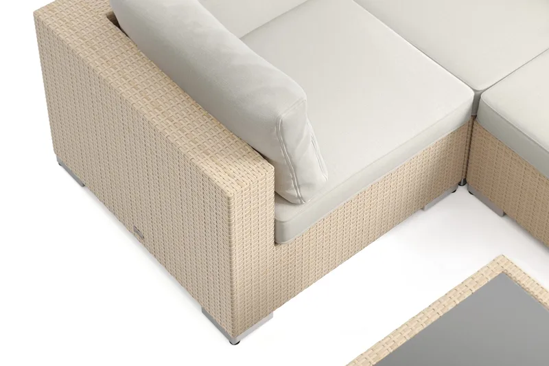 Bahamas U-formet udendørs loungegruppe 7-pers med vendbar divan og bord med hylde - Beige - Have - Udendørs miljø - Altan & terrasse - Altanmøbler