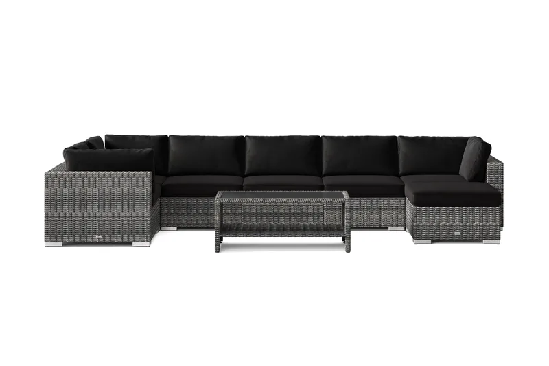 Bahamas U-formet udendørs loungegruppe 7-pers med vendbar divan og bord med hylde - Grå - Have - Udendørs miljø - Altan & terrasse - Altanmøbler