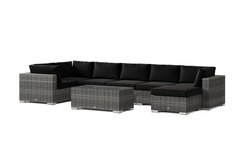 Bahamas U-formet udendørs loungegruppe 7-pers med vendbar divan og bord - Grå - Have - Udendørs miljø - Altan & terrasse - Altanmøbler