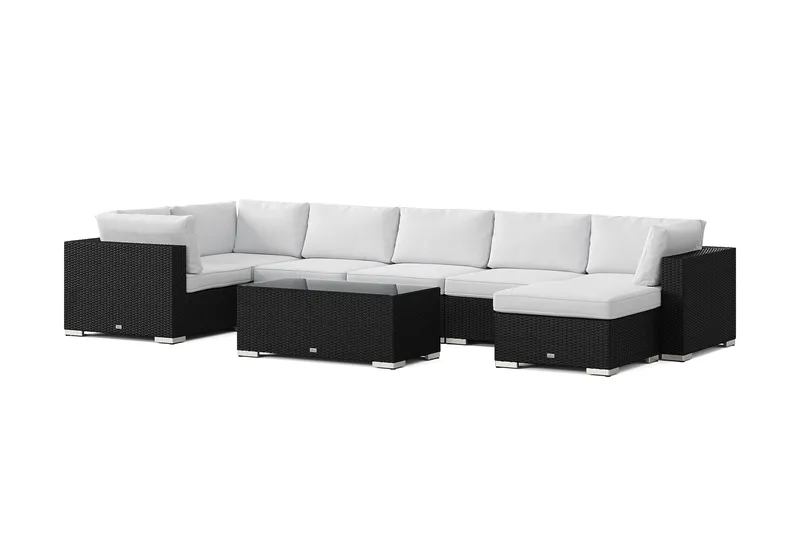 Bahamas U-formet udendørs loungegruppe 7-pers med vendbar divan og bord, Sort