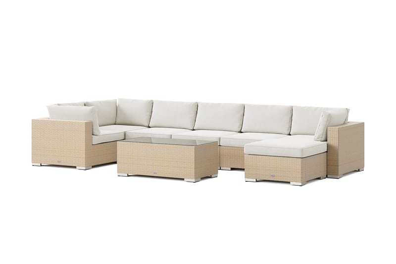 Bahamas U-formet udendørs loungegruppe 7-pers med vendbar divan og bord, Beige